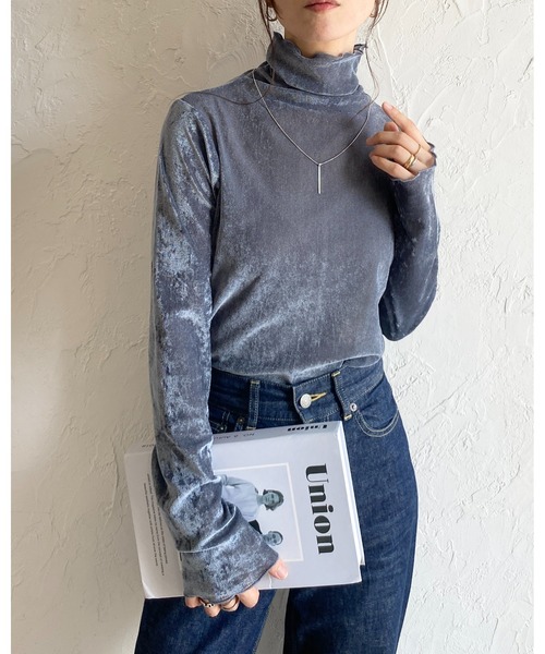 She's Closet(シーズクローゼット)の「長袖ハイネックシースルー/シアーベロアカットソーロンTトップス(Tシャツ/カットソー・レディース・オフホワイト/チャコールグレー/ブルーグレー/ブラック/オリーブ/ブラウン/ネイビー・FREE)」の8枚目の写真
