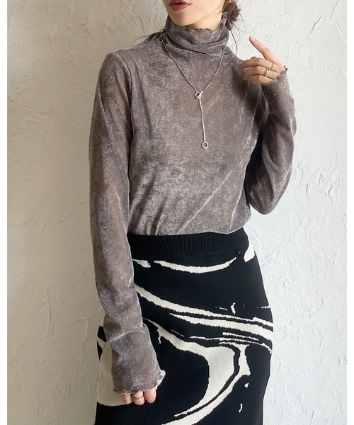 She's Closet(シーズクローゼット)の「長袖ハイネックシースルー/シアーベロアカットソーロンTトップス(Tシャツ/カットソー・レディース・オフホワイト/チャコールグレー/ブルーグレー/ブラック/オリーブ/ブラウン/ネイビー・FREE)」の10枚目の写真
