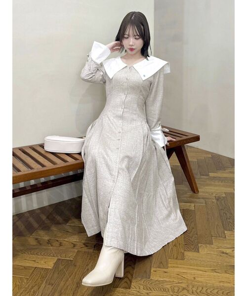 【POLO BCS コラボ】ビックカラーサイドプリーツワンピース　グレー　0 ダズリン dazzlin 【POLO BCS コラボ】ビックカラーサイド
