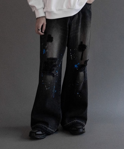 PHILTHEORY(フィルセオリー)の「Gimmick damage paint denim pants/ギミックダメージペイントデニムパンツ(デニムパンツ・メンズ・ブラック・1/3/2)」の3枚目の写真