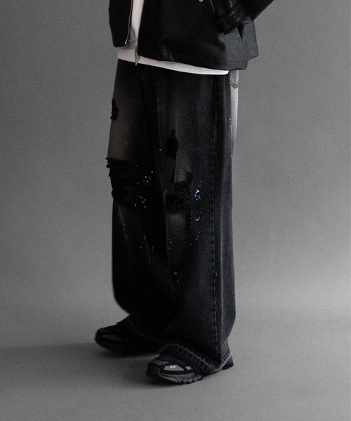 PHILTHEORY(フィルセオリー)の「Gimmick damage paint denim pants/ギミックダメージペイントデニムパンツ(デニムパンツ・メンズ・ブラック・1/3/2)」の10枚目の写真