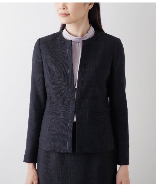 NEWYORKER(ニューヨーカー)の「クラフトスラブツィードパイピングノーカラージャケット(テーラードジャケット・レディース・ブラウン/ネイビー・9号/11号)」の12枚目の写真