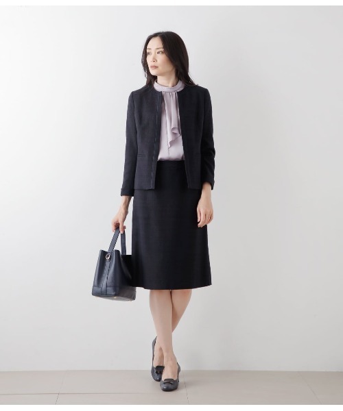 NEWYORKER(ニューヨーカー)の「クラフトスラブツィードパイピングノーカラージャケット(テーラードジャケット・レディース・ブラウン/ネイビー・9号/11号)」の18枚目の写真