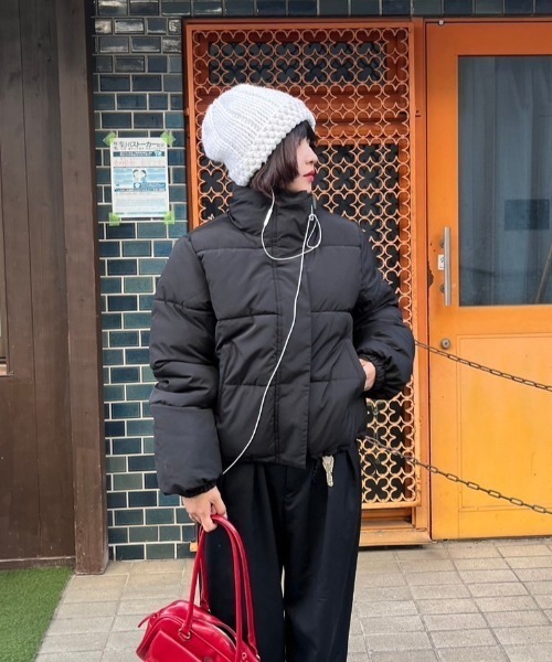 ブラウン ショート丈 半袖 ブルゾン 配色ステッチWZIPショートブルゾン