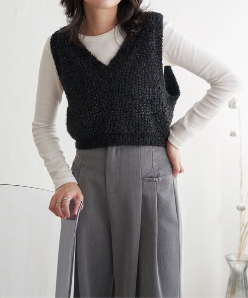 VENCEEXCHANGE（ヴァンスエクスチェンジ）の「畦編みショートベスト（ベスト・レディース・オフホワイト/ベージュ/ブラック・FREE）」の4枚目の写真