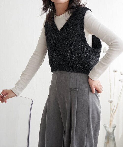 VENCEEXCHANGE（ヴァンスエクスチェンジ）の「畦編みショートベスト（ベスト・レディース・オフホワイト/ベージュ/ブラック・FREE）」の13枚目の写真