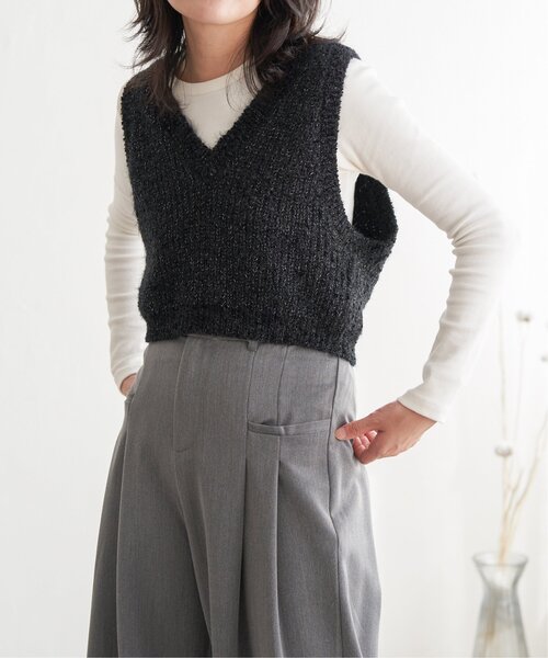 VENCEEXCHANGE（ヴァンスエクスチェンジ）の「畦編みショートベスト（ベスト・レディース・オフホワイト/ベージュ/ブラック・FREE）」の15枚目の写真