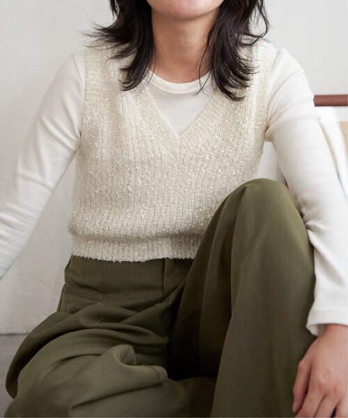 VENCEEXCHANGE（ヴァンスエクスチェンジ）の「畦編みショートベスト（ベスト・レディース・オフホワイト/ベージュ/ブラック・FREE）」の21枚目の写真