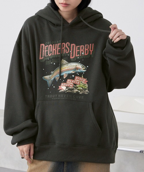 フィッシングパーカー Mサイズ ヴィンテージライクフィッシング オーバーサイズプルオーバー