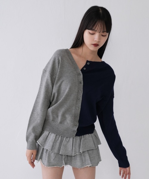 Uenui（ウニュイ）の「バイカラー ユニークデザイン ニットカーディガン（カーディガン/ボレロ・レディース・グレー/ブラウン・FREE）」の2枚目の写真