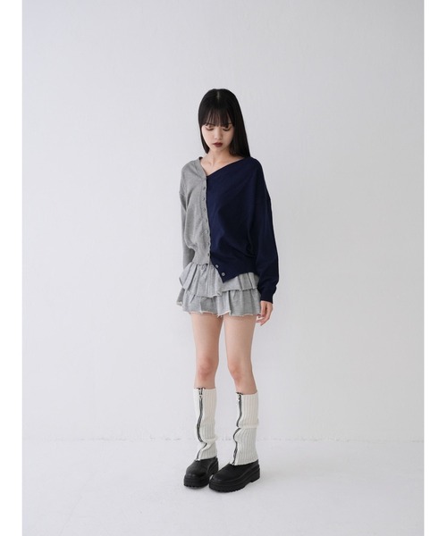 Uenui（ウニュイ）の「バイカラー ユニークデザイン ニットカーディガン（カーディガン/ボレロ・レディース・グレー/ブラウン・FREE）」の6枚目の写真