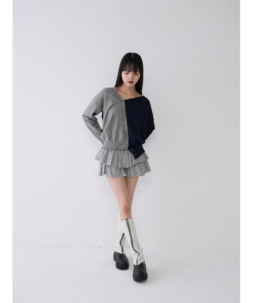 Uenui（ウニュイ）の「バイカラー ユニークデザイン ニットカーディガン（カーディガン/ボレロ・レディース・グレー/ブラウン・FREE）」の8枚目の写真