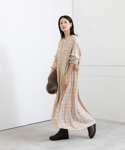 セール】ソフトシアチェックシャツワンピース＜低身長サイズあり