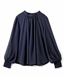 IEDIT | ＩＥＤＩＴ　インナーカットソードッキング　落ち感ドビードット素材のスタンドカラーブラウス(シャツ/ブラウス)