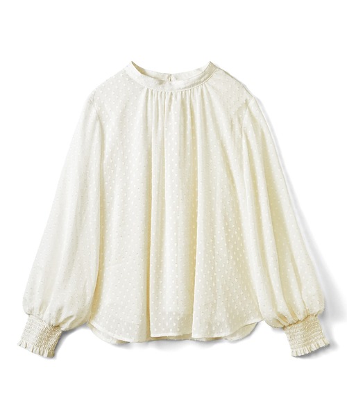 IEDIT（イディット）の「ＩＥＤＩＴ　インナーカットソードッキング　落ち感ドビードット素材のスタンドカラーブラウス（シャツ/ブラウス・レディース・ネイビー/アイボリー・MEDIUM/LARGE/X-LARGE/XX-LARGE/SMALL）」の8枚目の写真