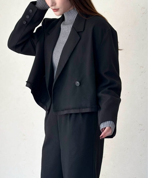 Per sist ence(パーシエンス)の「パイピングショートジャケット(テーラードジャケット・レディース・ブラック/チャコールグレー/ブラウン・FREE)」の2枚目の写真