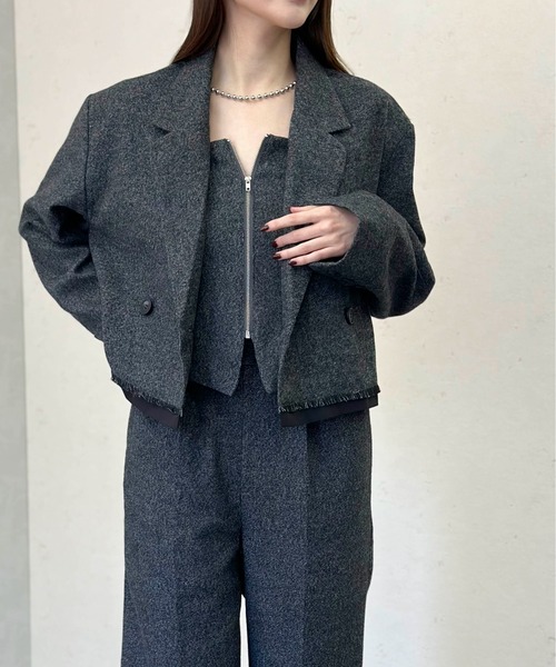 Per sist ence(パーシエンス)の「パイピングショートジャケット(テーラードジャケット・レディース・ブラック/チャコールグレー/ブラウン・FREE)」の13枚目の写真