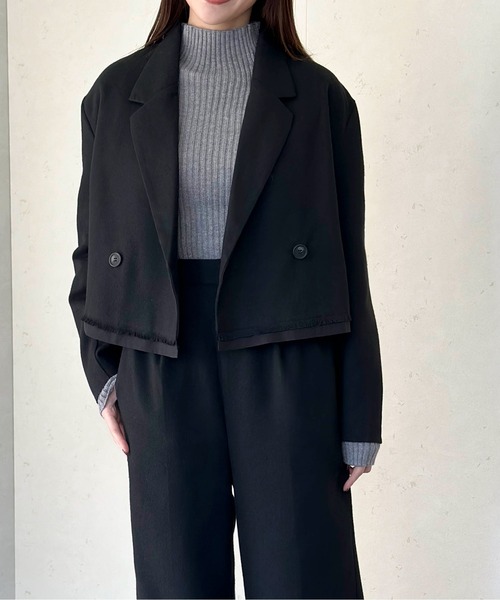 Per sist ence(パーシエンス)の「パイピングショートジャケット(テーラードジャケット・レディース・ブラック/チャコールグレー/ブラウン・FREE)」の6枚目の写真