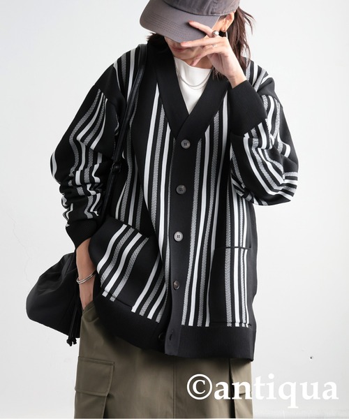 セール】ストライプ柄スポンジニットカーディガン（ニット/セーター