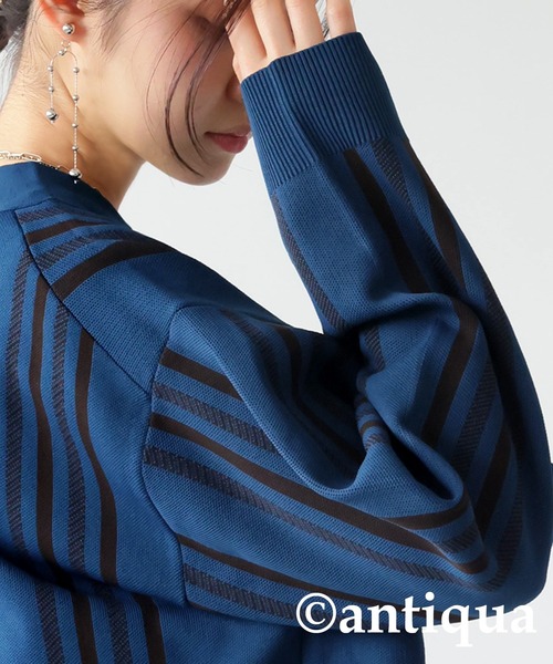 antiqua(アンティカ)の「ストライプ柄スポンジニットカーディガン(ニット/セーター・レディース・ブルー/ブラック・ONESIZE)」の10枚目の写真
