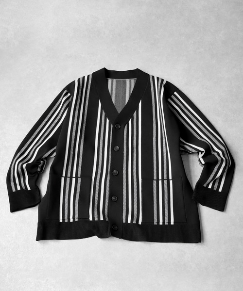 セール】ストライプ柄スポンジニットカーディガン（ニット/セーター