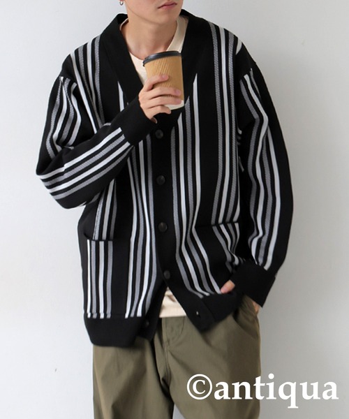 antiqua(アンティカ)の「ストライプ柄スポンジニットカーディガン(ニット/セーター・レディース・ブルー/ブラック・ONESIZE)」の21枚目の写真