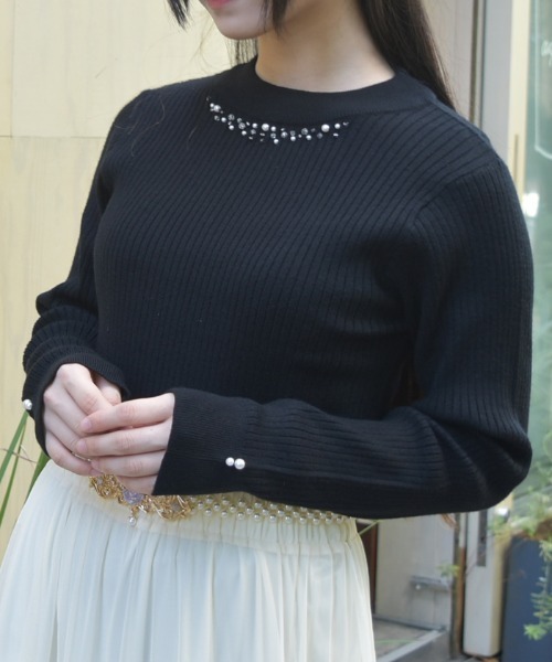 axes femme（アクシーズファム）の「ランダムパールデザインニット（ニット/セーター・レディース・ピンク/ホワイト/ブラック/ブルー・FREE）」の3枚目の写真