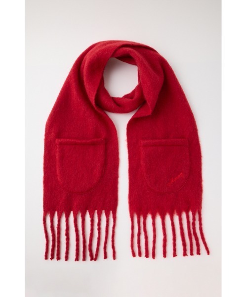 MOUSSY（マウジー）の「POCKET KNIT WIDE スカーフ（バンダナ/スカーフ・レディース・チャコールグレー/オフホワイト/レッド・FREE）」の3枚目の写真