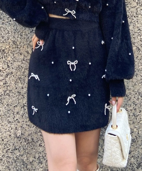 【セール】パールリボンシャギーニットミニスカート（スカート）｜ROYAL PARTY（ロイヤルパーティー）