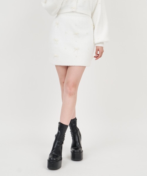 【セール】パールリボンシャギーニットミニスカート（スカート）｜ROYAL PARTY（ロイヤルパーティー）