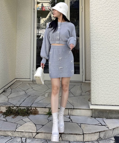 【セール】パールリボンシャギーニットミニスカート（スカート）｜ROYAL PARTY（ロイヤルパーティー）