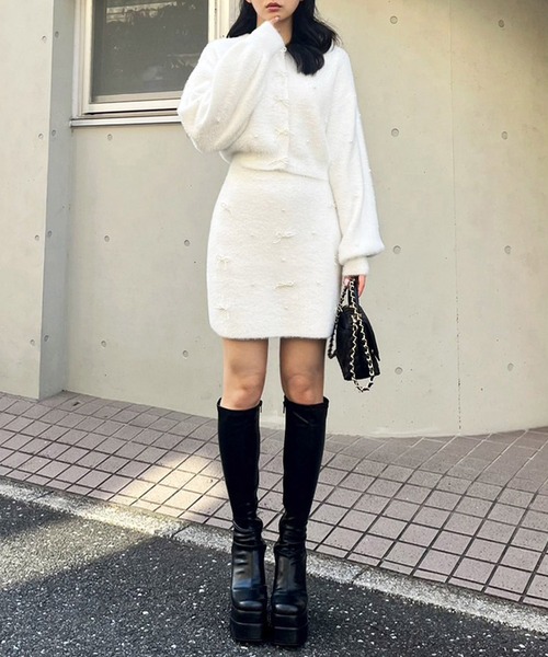 【セール】パールリボンシャギーニットミニスカート（スカート）｜ROYAL PARTY（ロイヤルパーティー）