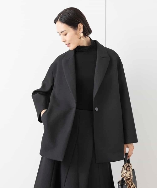 MICHEL KLEIN(ミッシェル・クラン)の「ボンディングミドル丈コート(セットアップ対応)(チェスターコート・レディース・アイボリー/ブラック・38)」の1枚目の写真