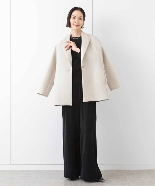 MICHEL KLEIN(ミッシェル・クラン)の「ボンディングミドル丈コート(セットアップ対応)(チェスターコート・レディース・アイボリー/ブラック・38)」の7枚目の写真
