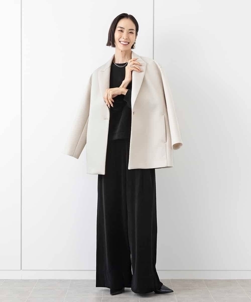 MICHEL KLEIN(ミッシェル・クラン)の「ボンディングミドル丈コート(セットアップ対応)(チェスターコート・レディース・アイボリー/ブラック・38)」の8枚目の写真
