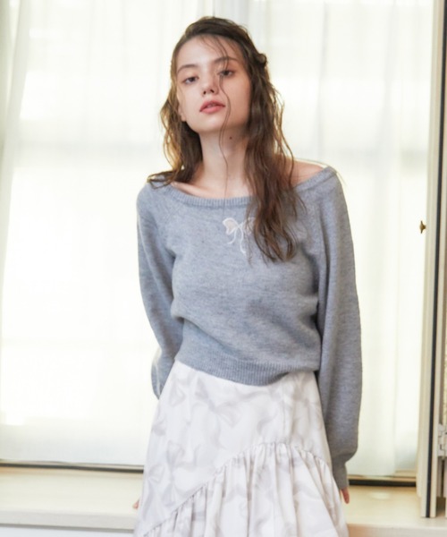 【セール】ワンショルリボンレースニット（ニット/セーター）｜REDYAZEL（レディアゼル）