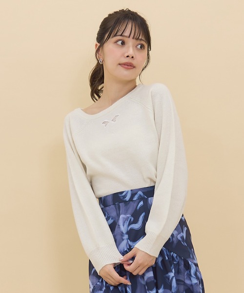 【セール】ワンショルリボンレースニット（ニット/セーター）｜REDYAZEL（レディアゼル）