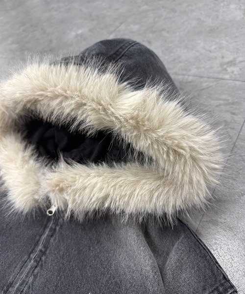 ATMARK(アットマーク)の「《3サイズ展開 / UNISEX 》ATMARKトライバルクラウンロゴデニムジャケット セットアップ可能(デニムジャケット・レディース・インディゴブルー/ブラック・L/M/S)」の9枚目の写真