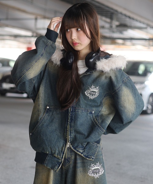 ATMARK(アットマーク)の「《3サイズ展開 / UNISEX 》ATMARKトライバルクラウンロゴデニムジャケット セットアップ可能(デニムジャケット・レディース・インディゴブルー/ブラック・L/M/S)」の18枚目の写真