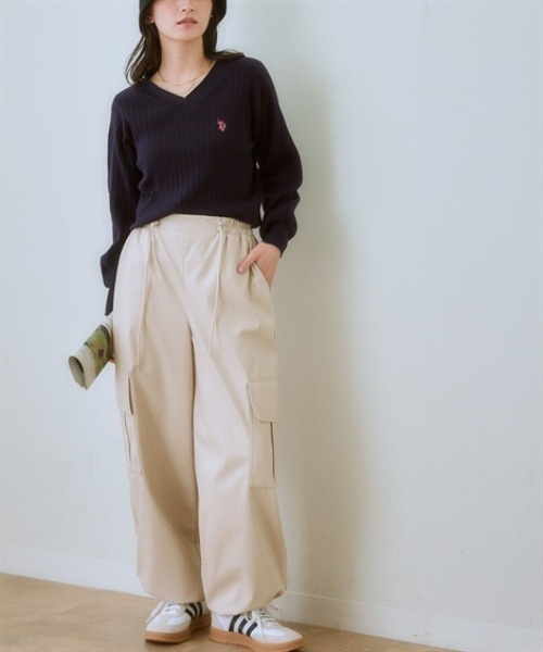 ニット セーター レディース U.S. POLO ASSN. ケーブル編ボリューム袖 Vネック 冬 S/M/L/LL ニッセン nissen U.S. POLO ASSN.】ケーブル編ボリューム袖Vネックニット 通販