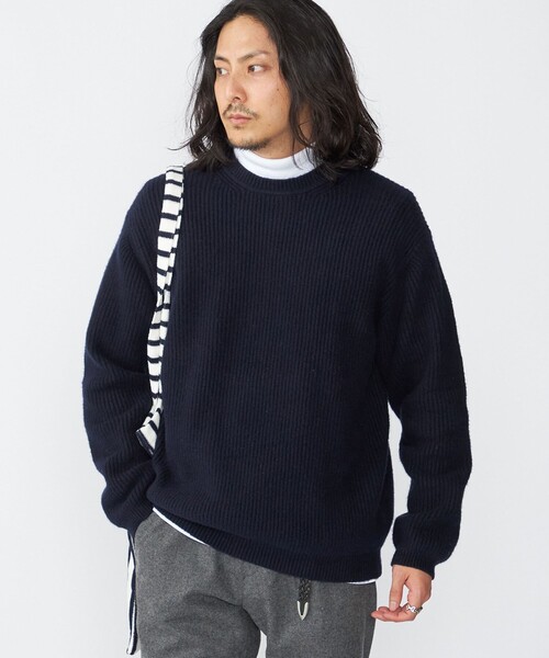 セール】SHIPS:〈手洗い可能〉7ゲージ ブラッシュド コットン クルー