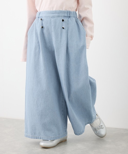 ROPE' PICNIC（ロペピクニック）の「【KIDS】ハートボタンデニムワイドパンツ（デニムパンツ・キッズ・ネイビー/サックスブルー・150/120/130/140）」の2枚目の写真