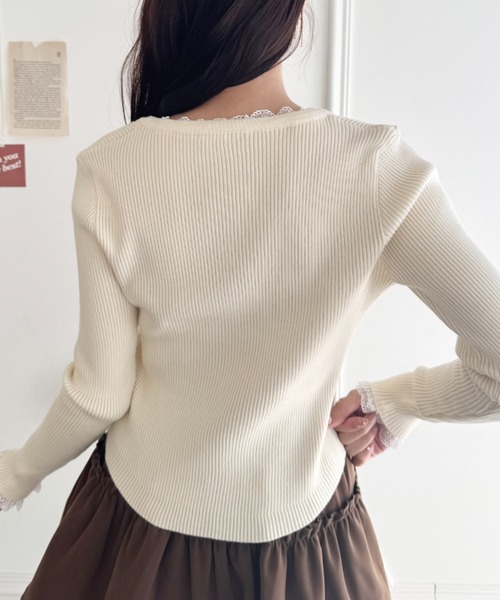 Loueme(ルエム)の「【5色展開】リボン刺繍レーストリムリブトップス(Tシャツ/カットソー・レディース・ピンク/ライトブルー/ブラック/アイボリー/グレー・FREE)」の16枚目の写真