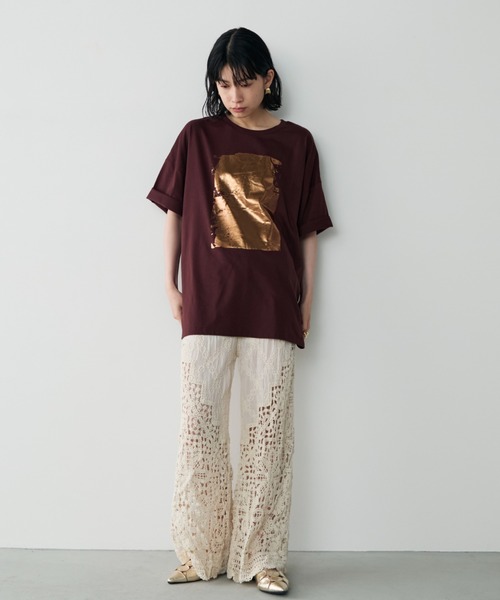 ギター女性プリント Tシャツ ブラウン系 0_e80f288891d0d43a40ffbbbf6da1