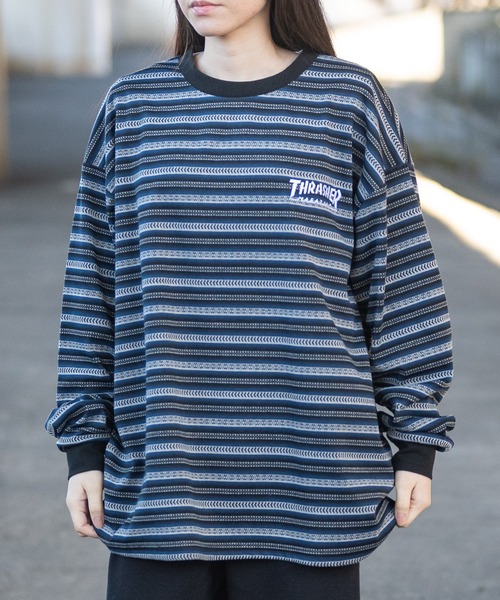 at】〔THRASHER/スラッシャー〕Jacquard Border Long Sleeve T-shirt