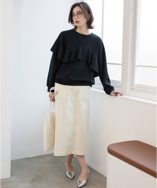 OPAQUE.CLIP（オペークドットクリップ）の「《S-LLsize》ストレッチベイカーナロースカート【洗濯機洗い可】（スカート・レディース・カーキ/アイボリー/ブラック・40/38/42/36）」の5枚目の写真