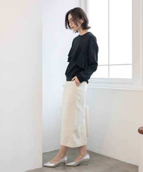 OPAQUE.CLIP（オペークドットクリップ）の「《S-LLsize》ストレッチベイカーナロースカート【洗濯機洗い可】（スカート・レディース・カーキ/アイボリー/ブラック・40/38/42/36）」の6枚目の写真