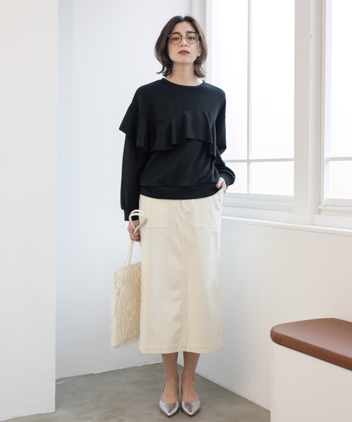 OPAQUE.CLIP（オペークドットクリップ）の「《S-LLsize》ストレッチベイカーナロースカート【洗濯機洗い可】（スカート・レディース・カーキ/アイボリー/ブラック・40/38/42/36）」の7枚目の写真