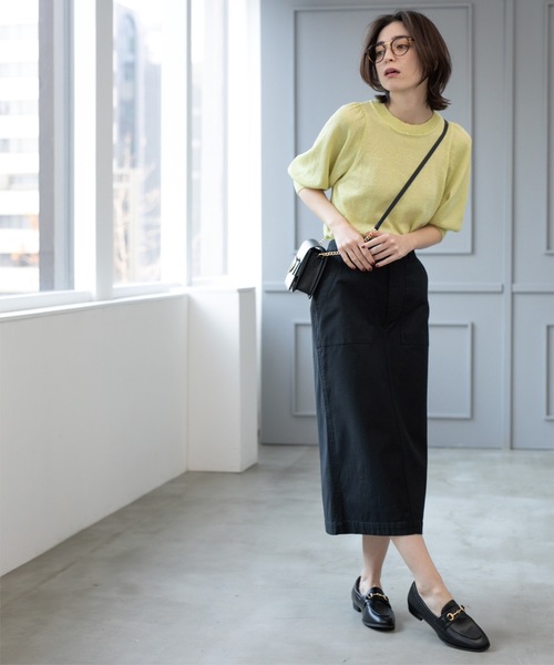 OPAQUE.CLIP（オペークドットクリップ）の「《S-LLsize》ストレッチベイカーナロースカート【洗濯機洗い可】（スカート・レディース・カーキ/アイボリー/ブラック・40/38/42/36）」の10枚目の写真