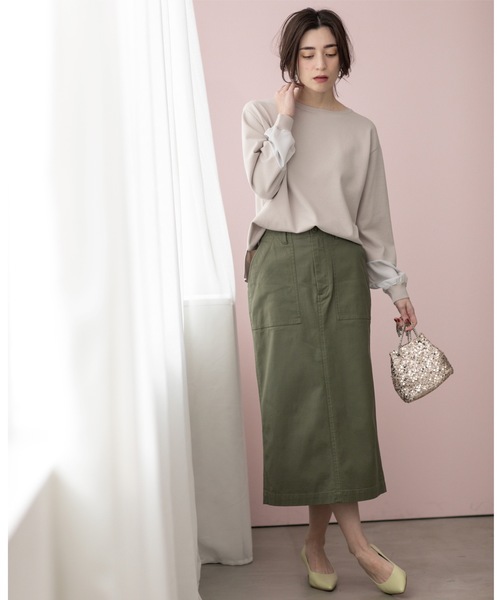 OPAQUE.CLIP（オペークドットクリップ）の「《S-LLsize》ストレッチベイカーナロースカート【洗濯機洗い可】（スカート・レディース・カーキ/アイボリー/ブラック・40/38/42/36）」の17枚目の写真